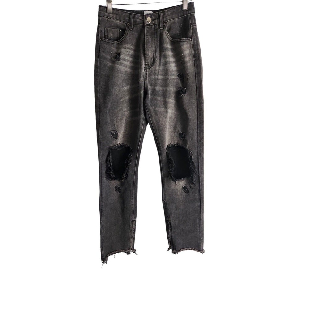 Princess Polly Ankle Zip Jeans Women's Size 4 Black High Waisted‎ Distressed